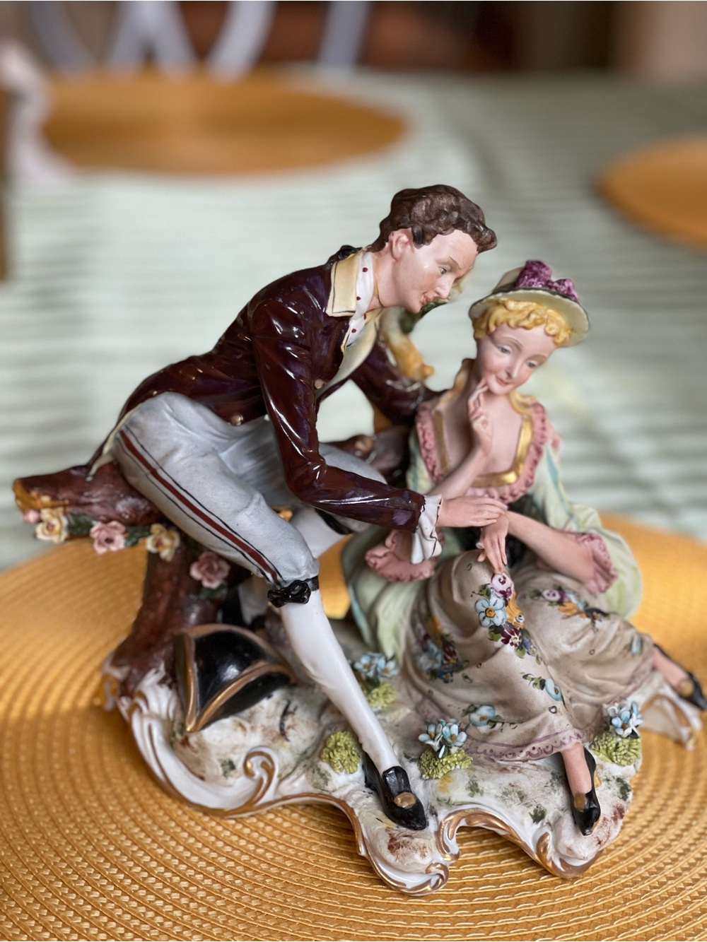 Romantic Porcelain Couple Figurine in Multi-Color